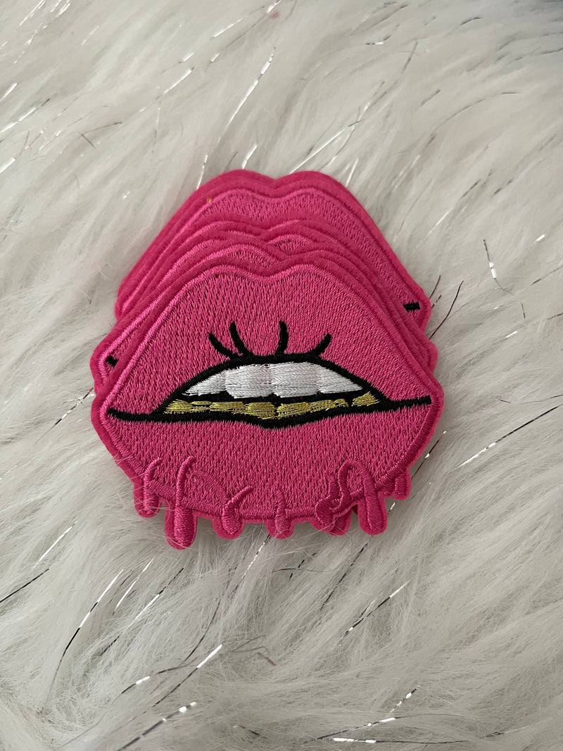 Pink Lips Iron on Embroidered patch