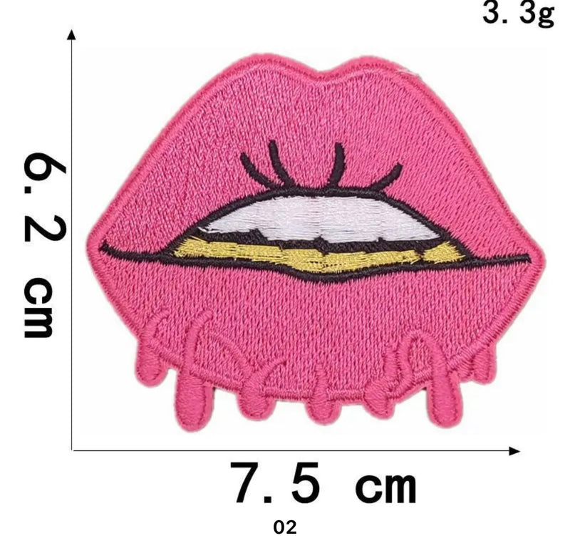 Pink Lips Iron on Embroidered patch