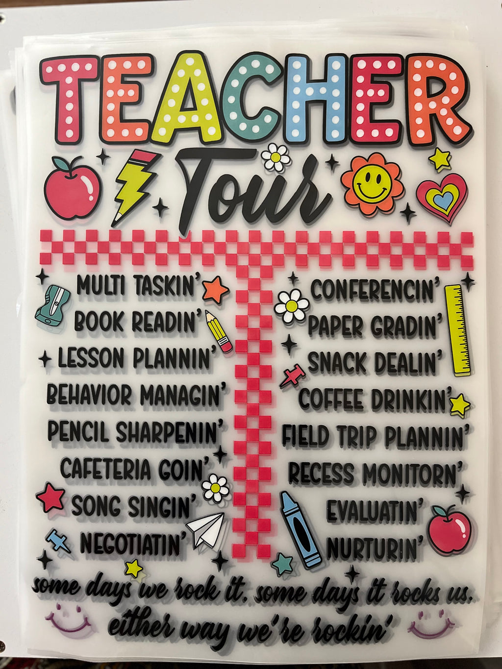 Teacher Tour DTF Transfer Front + Back
